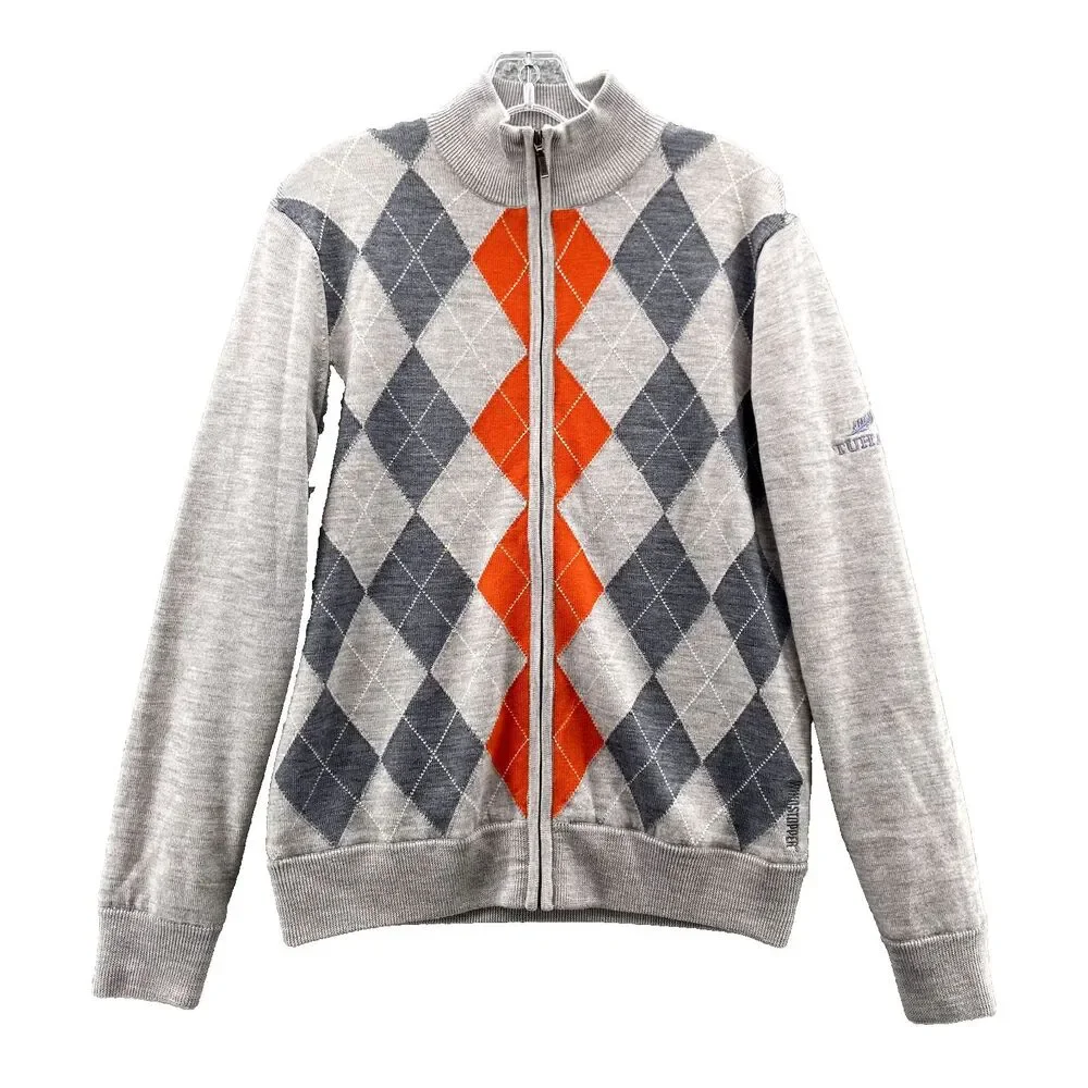 Sunice Golf Windstopper Sweater Men's Med Gray Wool Argyle Academia Preppy Sport